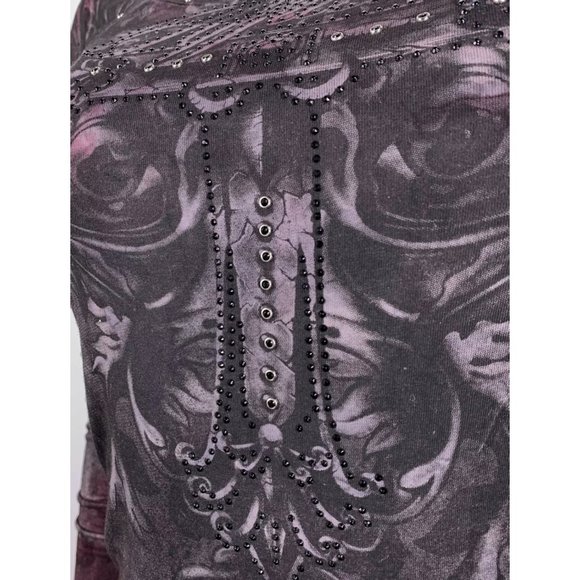 AFFLICTION Women's T-Shirt L/S CYPRESS Tee Biker - Picture 8 of 12